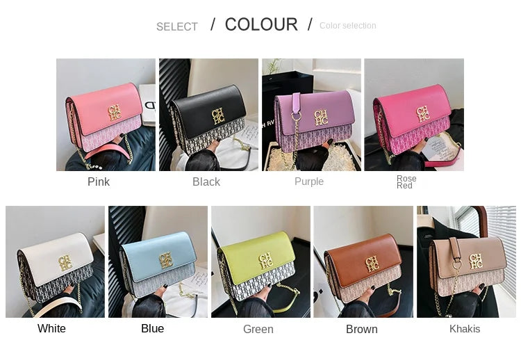 CH Multi Embossed Ladies Handbag Classic Ladies Crossbody Bag Ladies Shoulder Bag Fashion Luxury Brand Pure Color Design