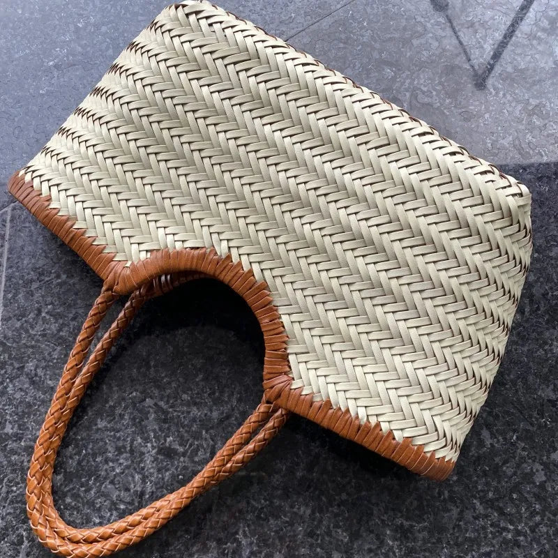 Handbags Women's Genuine Leather Shoulder Bag Weaving Casual Shopping Bag Vintage Big Tote Purse Cowhide Cross Hand Bags Lady
