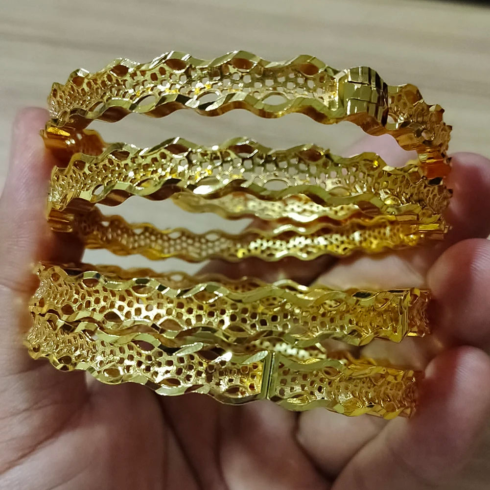 24K 4pcs France Dubai Bangles Gold Jewelry Gold Color Bangles For Ethiopian Bangles & Bracelets Ethiopian Jewelry Cuff Bangles