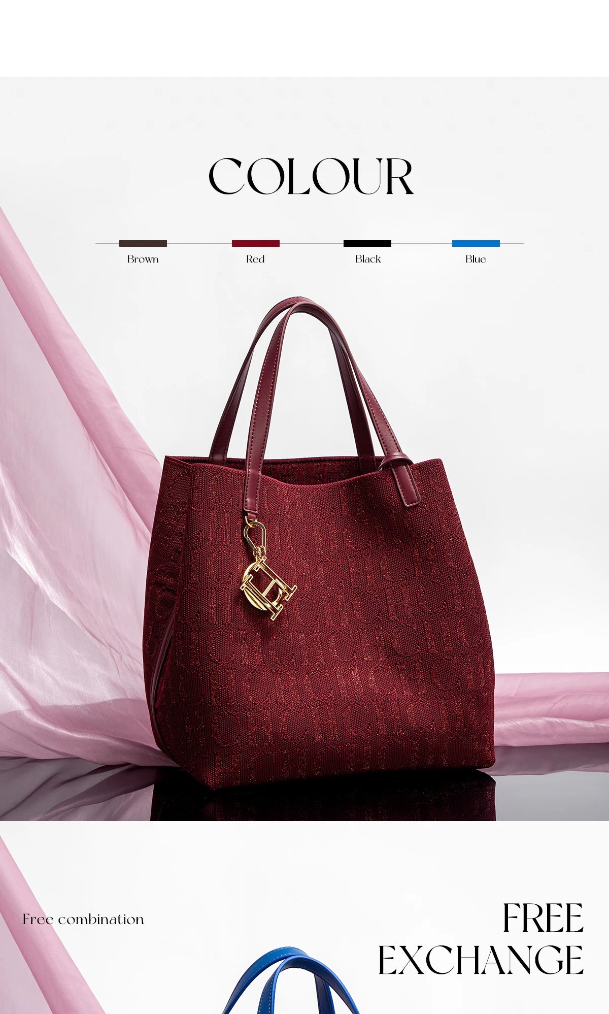 CH Ladies Tote Bag Large Capacity Ladies Shoulder Bag Simple Daily Commuter Bag Ladies Crossbod Solid Colour Letter Print Design