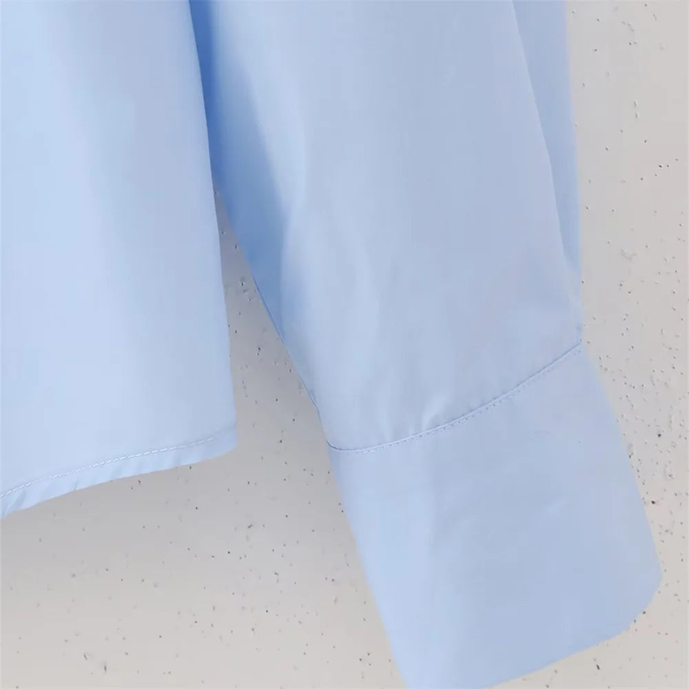 2024ZAR * New Spring/Summer Women's Wear European and American Style Fashion Artificial Jewelry Decoration Poplin Shirt