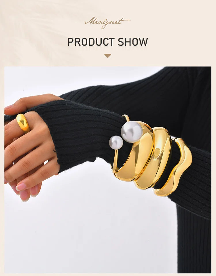 Simple Geometric Openable Chunky Bangles for Women, Statement Wrist Bracelet, Gold Plated Party Stackable Jewelry