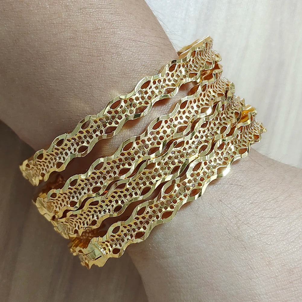 24K 4pcs France Dubai Bangles Gold Jewelry Gold Color Bangles For Ethiopian Bangles & Bracelets Ethiopian Jewelry Cuff Bangles
