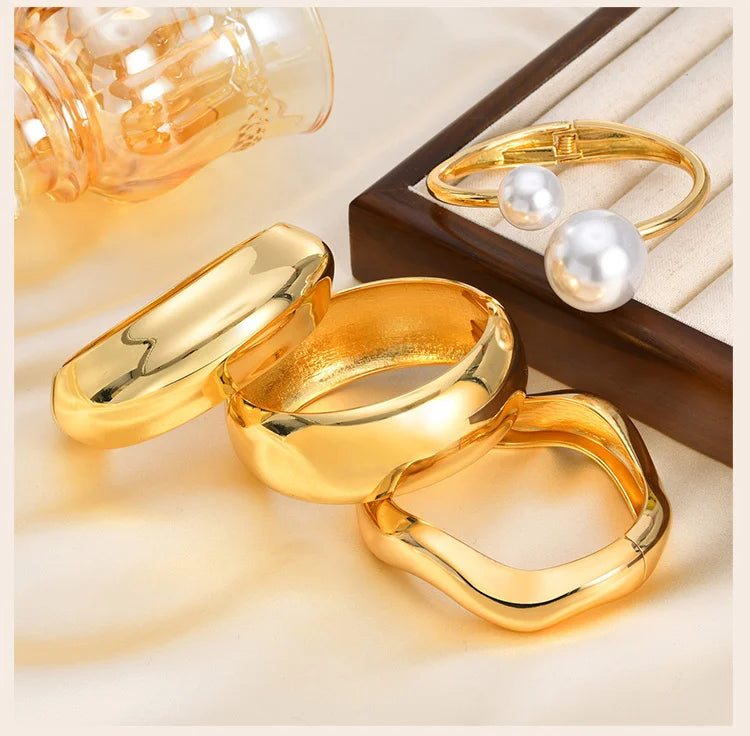 Simple Geometric Openable Chunky Bangles for Women, Statement Wrist Bracelet, Gold Plated Party Stackable Jewelry