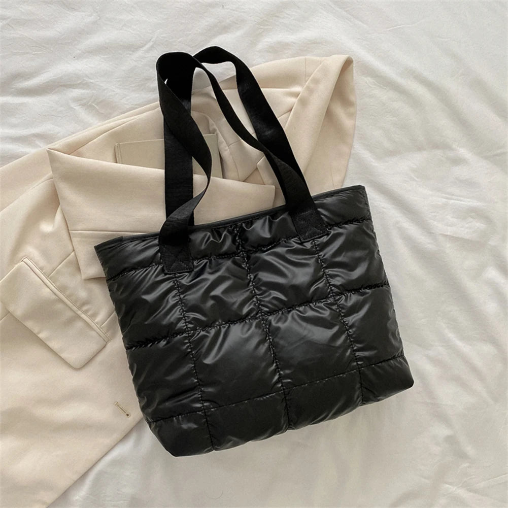 Fashion Ladies Tote Handbags Large Capacity Cotton Padded Top-handle Bags Rhombus Purses Handbags Quilted Solid for Office Work