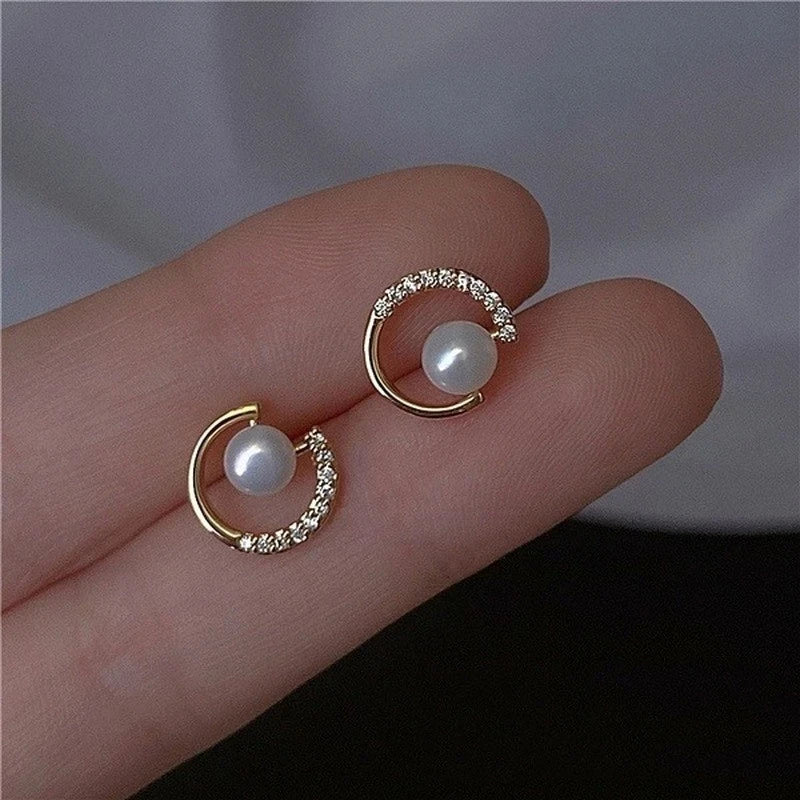 Upscale 14k Gold Jewelry Real Gold Earrings Zircon Pearl Twist Luxury Stud Earrings for Women Brincos Pendientes Bijoux