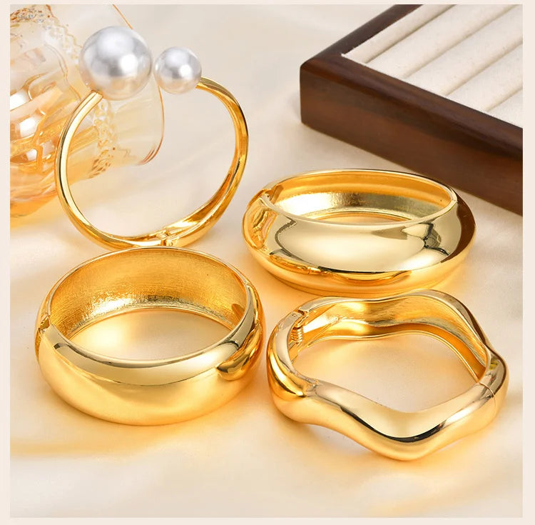 Simple Geometric Openable Chunky Bangles for Women, Statement Wrist Bracelet, Gold Plated Party Stackable Jewelry