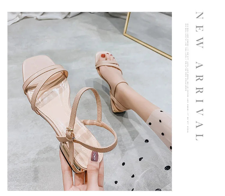 Sandals Ladies Square Heel Elegant Summer Slippers Gladiator Leather Ladies Slippers Fashion Ladies Sandals