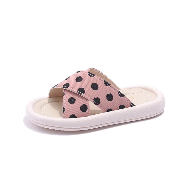 Girl House Slippers Soft Soled Summer Indoor Slippers for Children Fashion Polka Dot Versatile Kids Causal Open-toe Causal Shoes