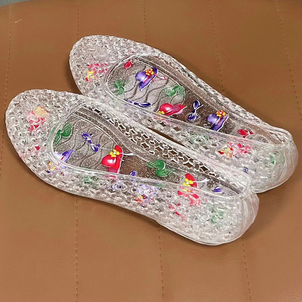 Ladies Sandals Sequin Flat Ladies Sandals Ladies Beach Jelly Shoes Women Shoes Sandalias De Mujer Clear Flat Sandals