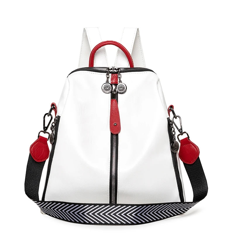 Panelled High Quality Leather Ladies Backpack Multifunctional Double Zipper Ladies Travel Backpack Fashion Ladies Shoulder Bag