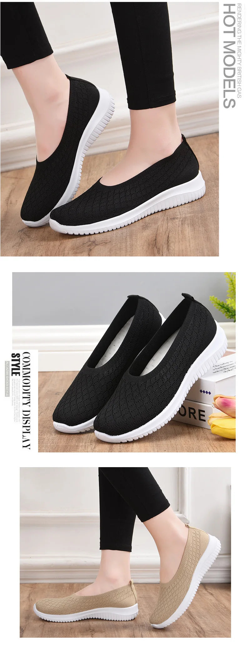 Ladies Summer Comfortable Plus Size Ladies Mesh BreathableSports Socks Ladies Light Casual Sports Shoes Flat Ladies Loafers