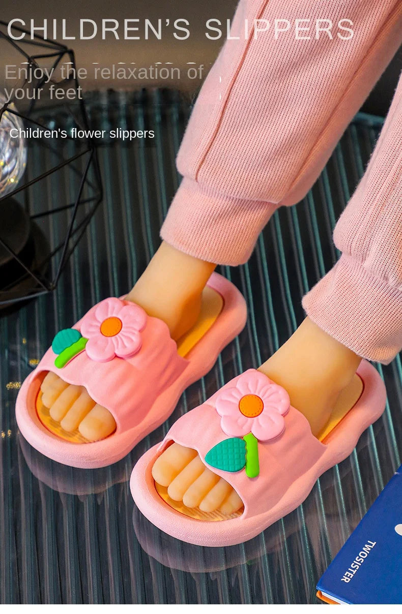 2024 Summer New Cartoon Girl Slippers Soft Sole Home Shoes Anti Slip Sandals Flower Kid Shoes Flip Flops