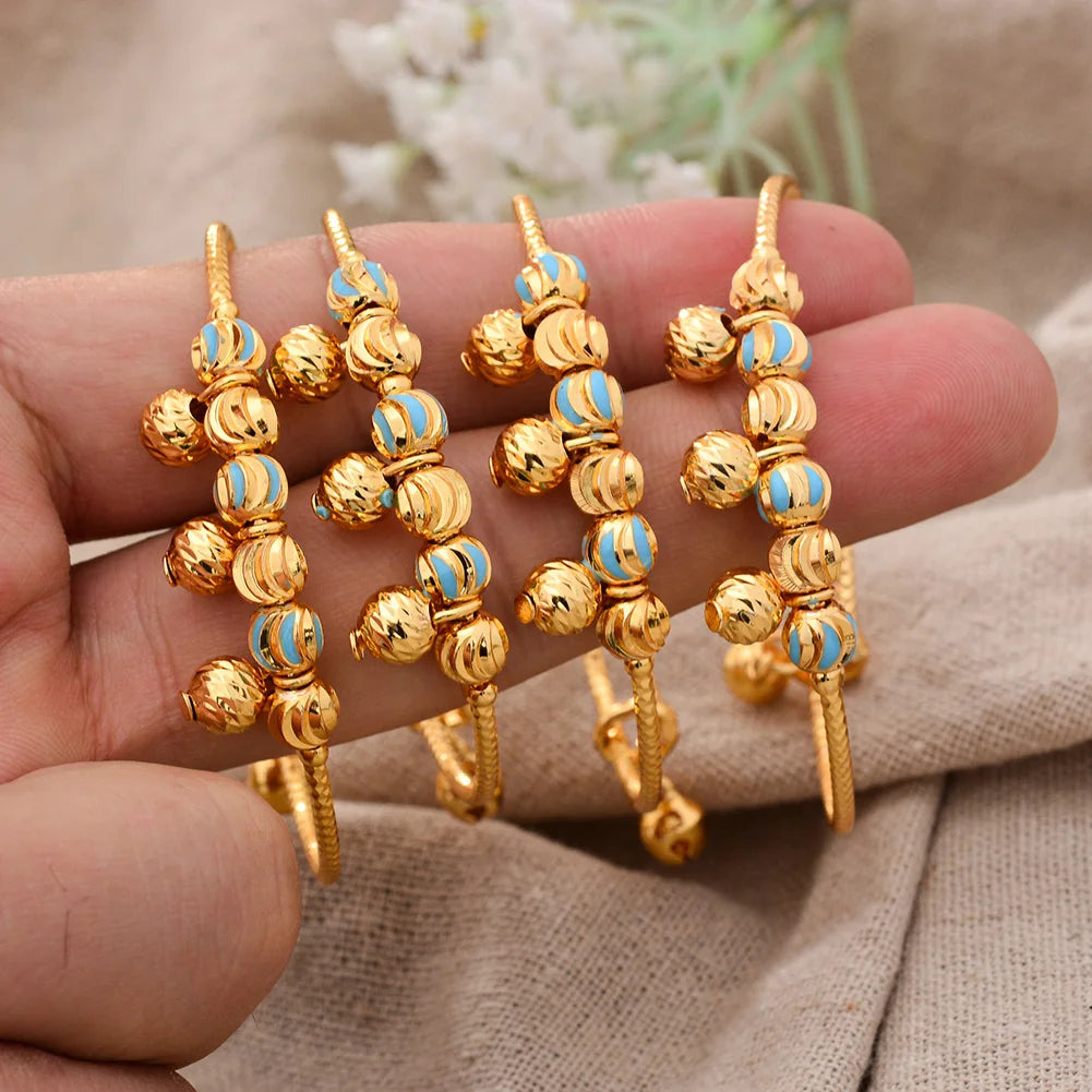 Baby Child Bangles Ethnic Dubai Gold Color Bangles Kids Bracelet Luxury Bracelet Dubai Bangles Child Jewelry Birthday Present