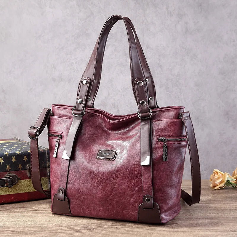 Large Handbags for Women Vintage Faux Leather Tote Bag Ladies Trend 2024 Designer Luxury Bag Black Brown Wine Red Blue Green New