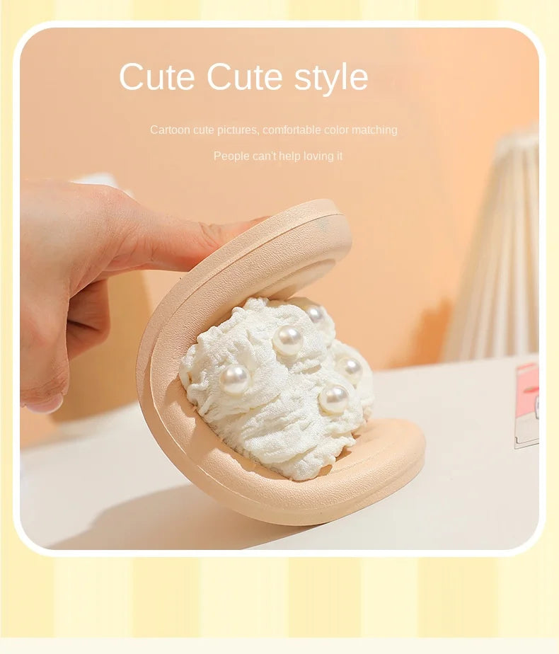 Slippers Princess Wind Pearl Puffs Girls Little Girl Slippers Soft Bottom Outside Penetrating Air Sandals