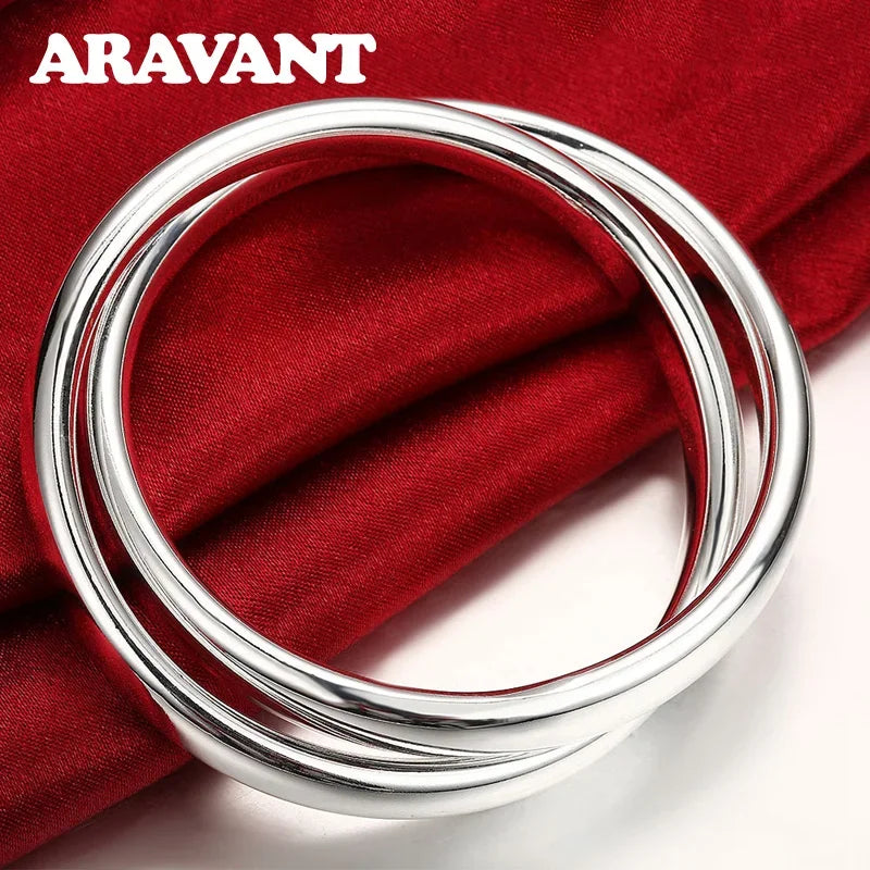 Aravant 925 Silver Double Circle Bangles For Women Men Fashion Jewelry
