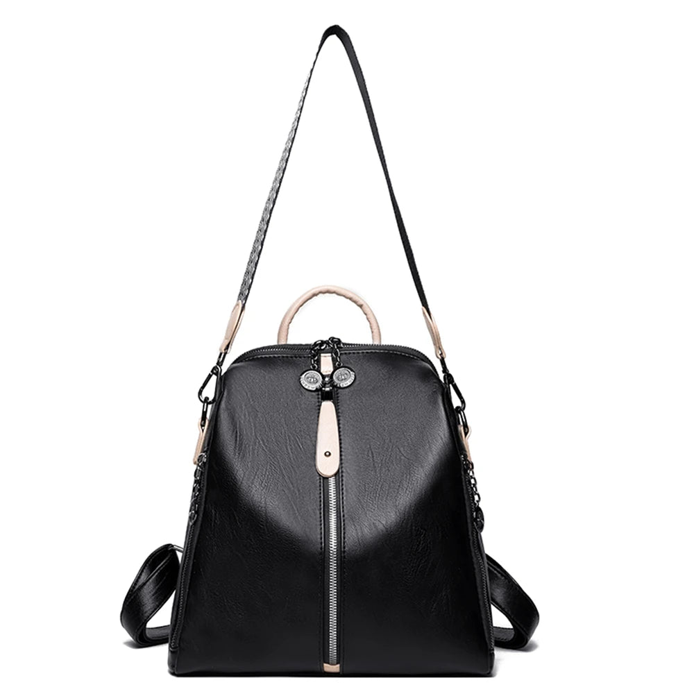 Panelled High Quality Leather Ladies Backpack Multifunctional Double Zipper Ladies Travel Backpack Fashion Ladies Shoulder Bag