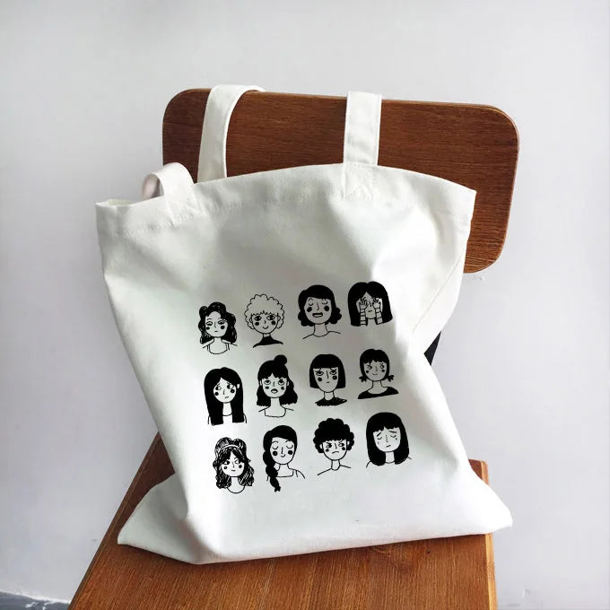 Ladies Handbags Girl Power Quotes Canvas Tote Bag Shopping Travel Women Eco Reusable Shoulder Shopper Bags High Capacity