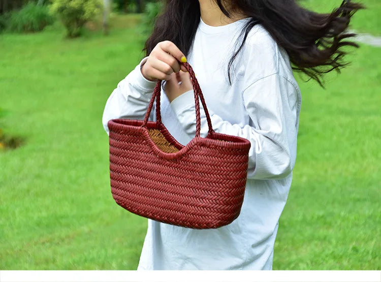 Handbags Women's Genuine Leather Shoulder Bag Weaving Casual Shopping Bag Vintage Big Tote Purse Cowhide Cross Hand Bags Lady