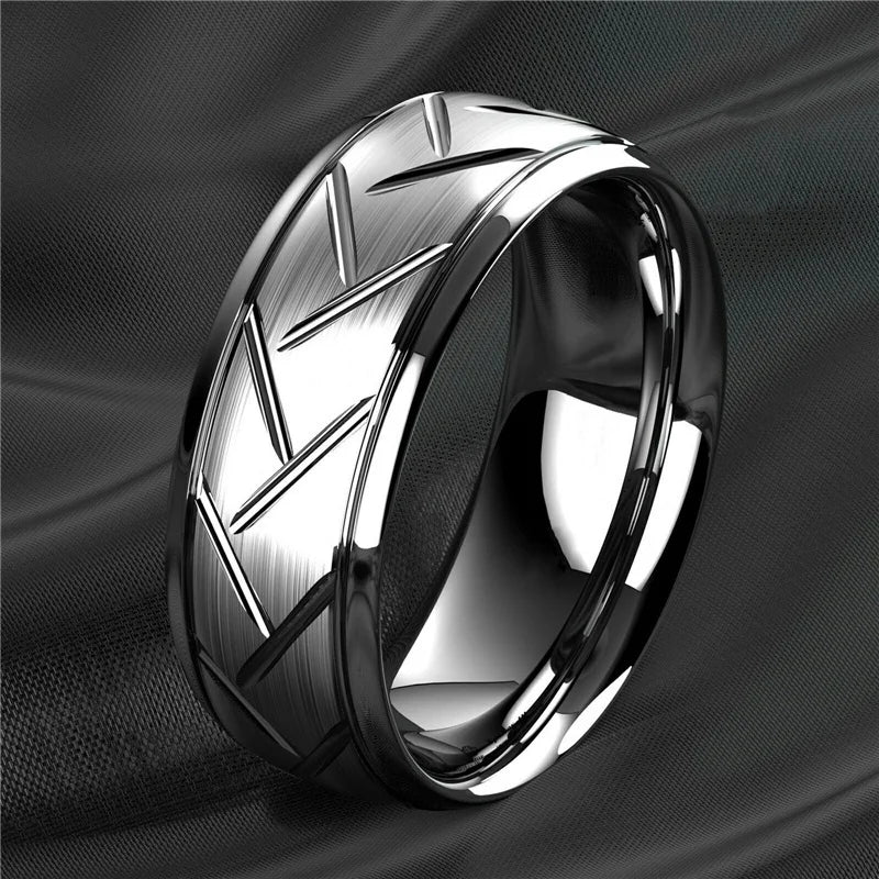 Fashion Stainless Steel Black Ring Stylish Simple Men's Black Wire Groove Tire Ring Artificial Jewelry Lover Gift