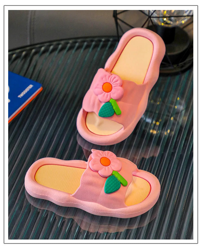 2024 Summer New Cartoon Girl Slippers Soft Sole Home Shoes Anti Slip Sandals Flower Kid Shoes Flip Flops