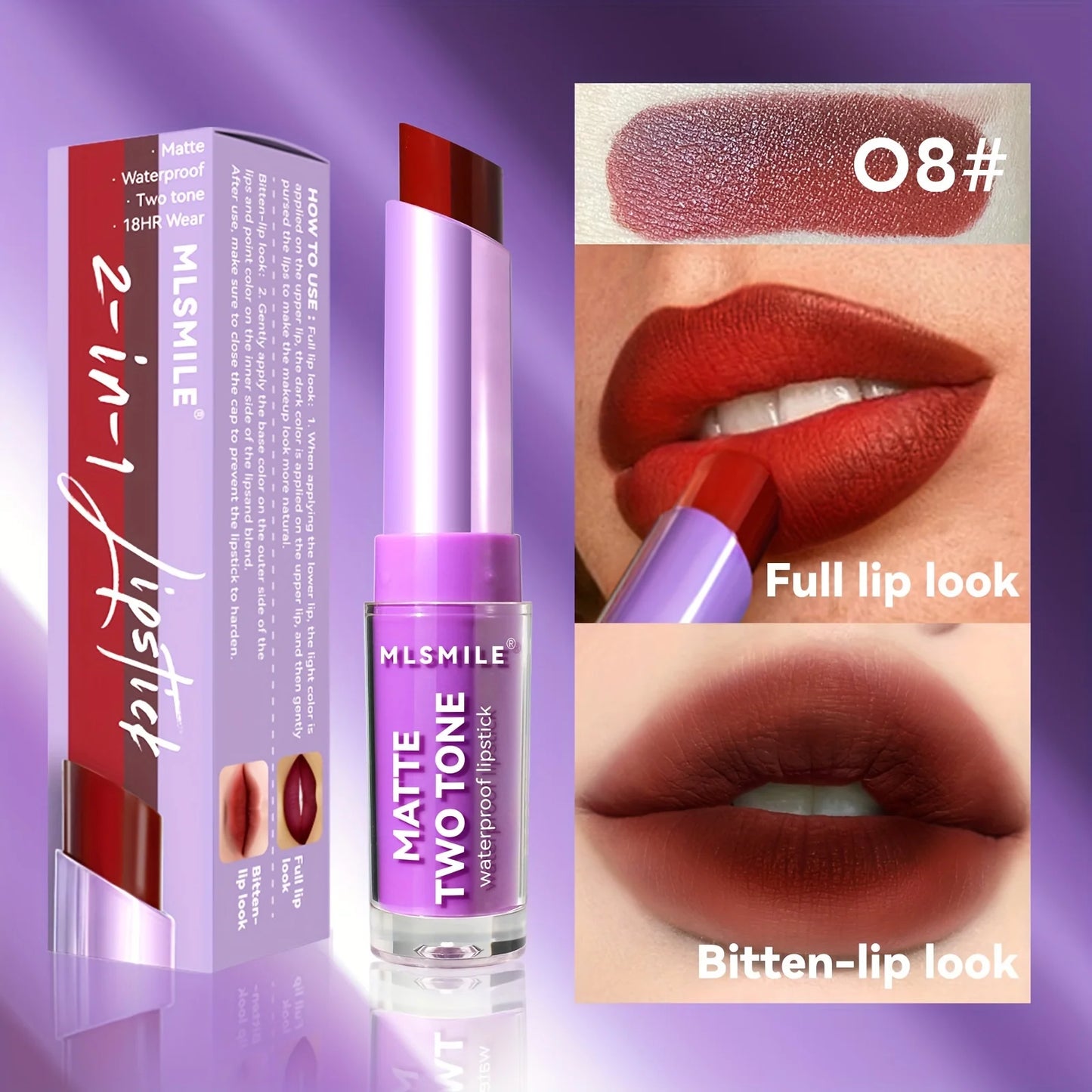 Lipstick with Two Tones, Hydrating & Shimmer Lipstick, Matte Gradient Color Long-Lasting Makeup Lipstick, Waterproof Lipstick
