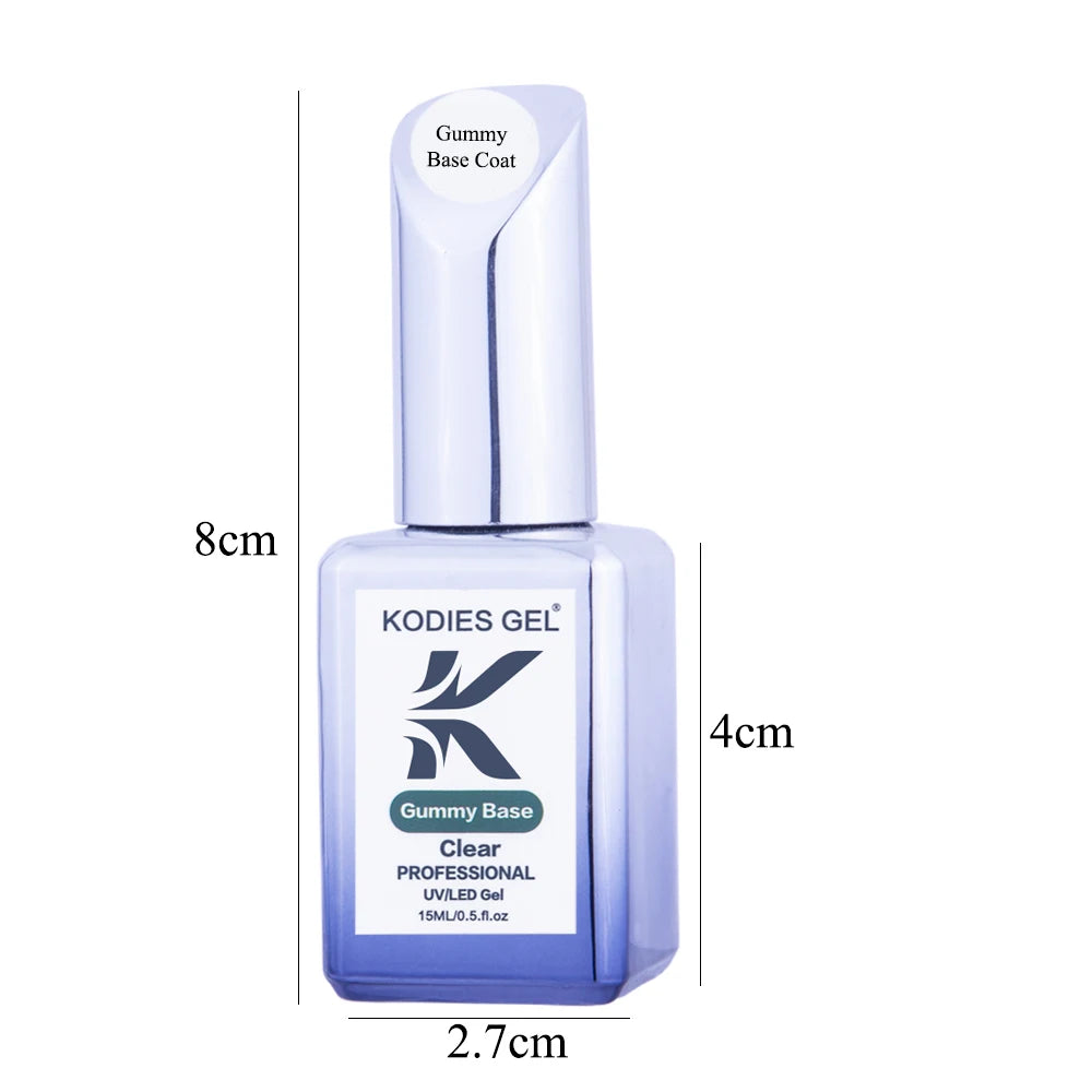 KODIES GEL 2024 Gummy Base Gel Nailpolish 15ML UV Semi Permanent Thicker Strong Hold Base Coat Primer Clear Nail Art Supplies