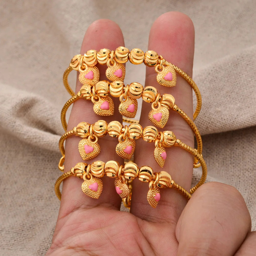 Baby Child Bangles Ethnic Dubai Gold Color Bangles Kids Bracelet Luxury Bracelet Dubai Bangles Child Jewelry Birthday Present