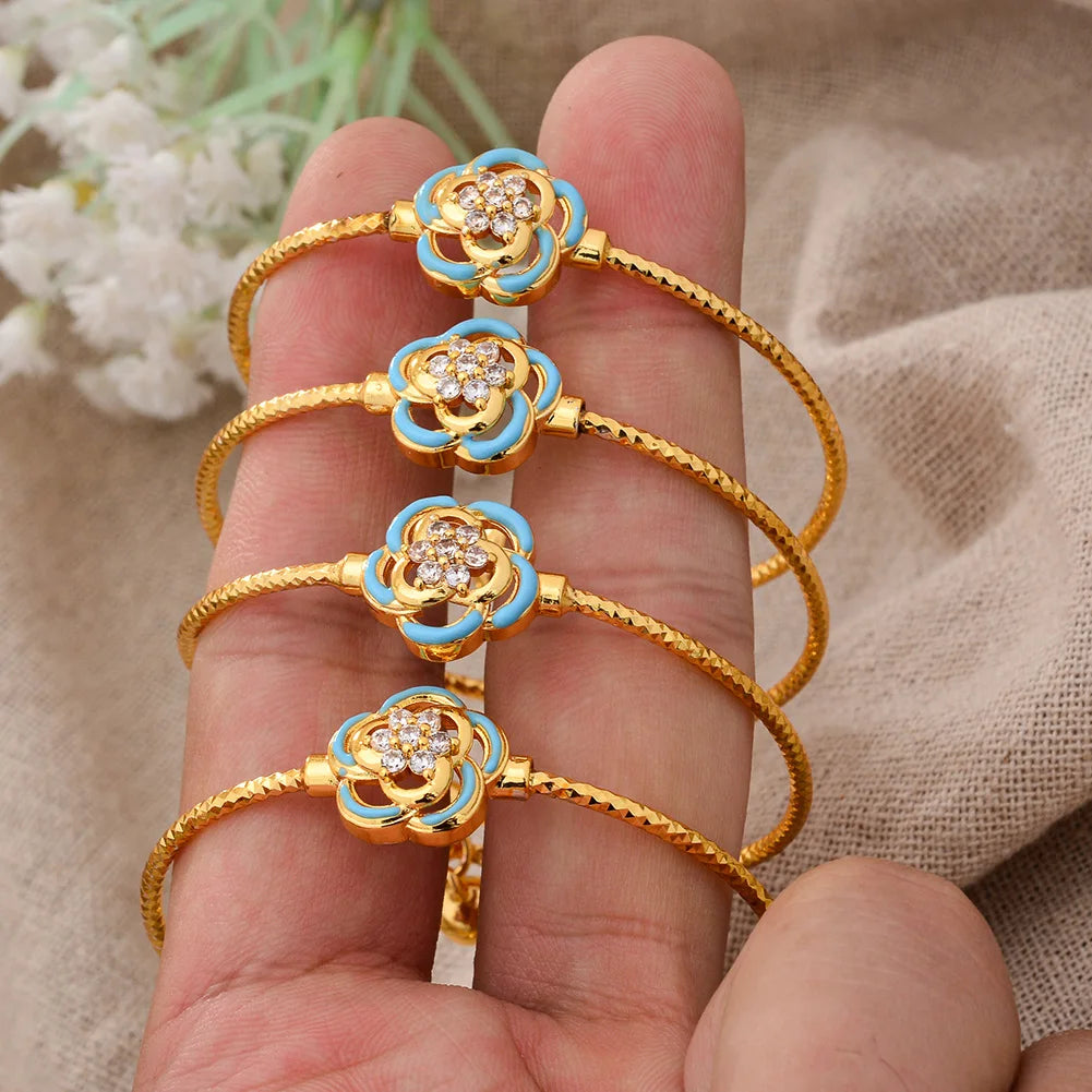 Baby Child Bangles Ethnic Dubai Gold Color Bangles Kids Bracelet Luxury Bracelet Dubai Bangles Child Jewelry Birthday Present