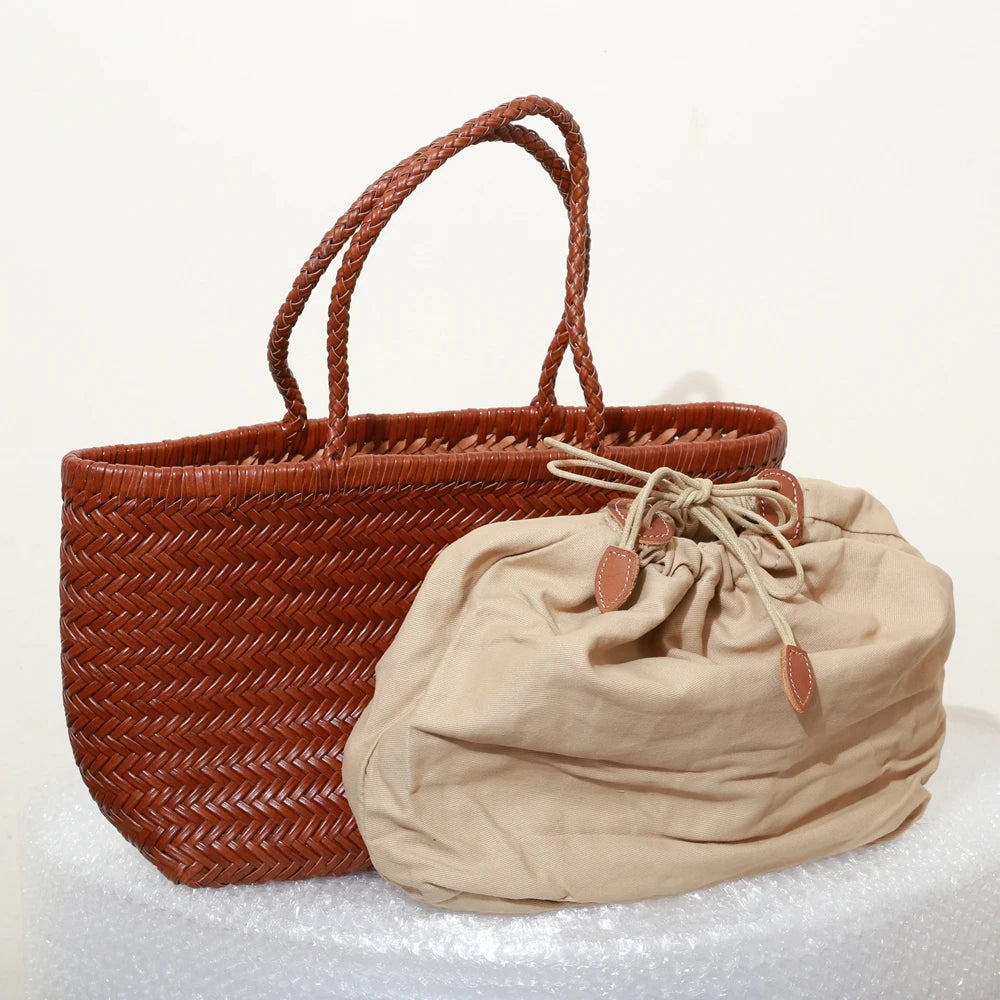 Handbags Women's Genuine Leather Shoulder Bag Weaving Casual Shopping Bag Vintage Big Tote Purse Cowhide Cross Hand Bags Lady