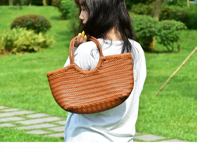 Handbags Women's Genuine Leather Shoulder Bag Weaving Casual Shopping Bag Vintage Big Tote Purse Cowhide Cross Hand Bags Lady