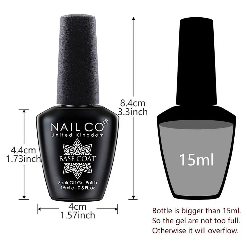 NAILCO 15ml Top Coat Base Coat Gel Nail Primer Gel Remover Nail Art Semi Permanent Lacquer Varnish Hybrid Nail Supplies
