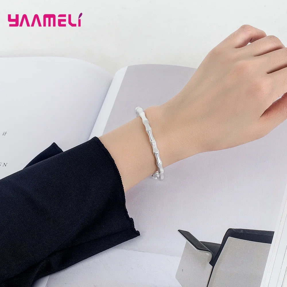 925 Sterling Silver Jewelry Bangles New Trend Bamboo Stylish Adjustable Wristband for Women Wedding Party Accessories