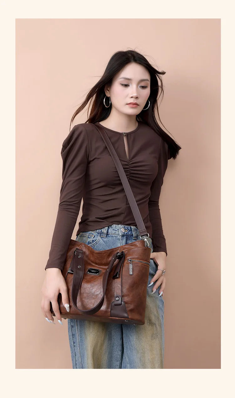 Large Handbags for Women Vintage Faux Leather Tote Bag Ladies Trend 2024 Designer Luxury Bag Black Brown Wine Red Blue Green New