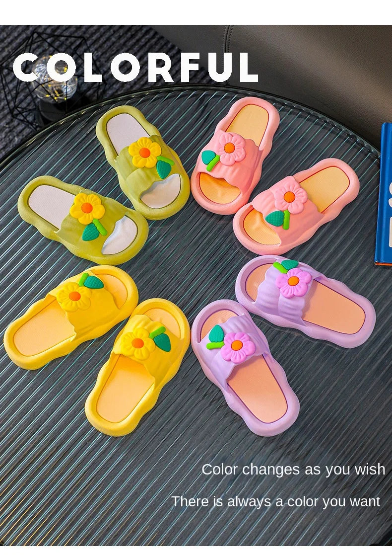 2024 Summer New Cartoon Girl Slippers Soft Sole Home Shoes Anti Slip Sandals Flower Kid Shoes Flip Flops