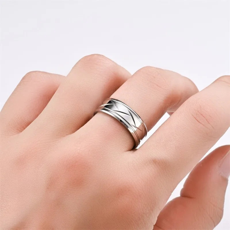 Fashion Stainless Steel Black Ring Stylish Simple Men's Black Wire Groove Tire Ring Artificial Jewelry Lover Gift