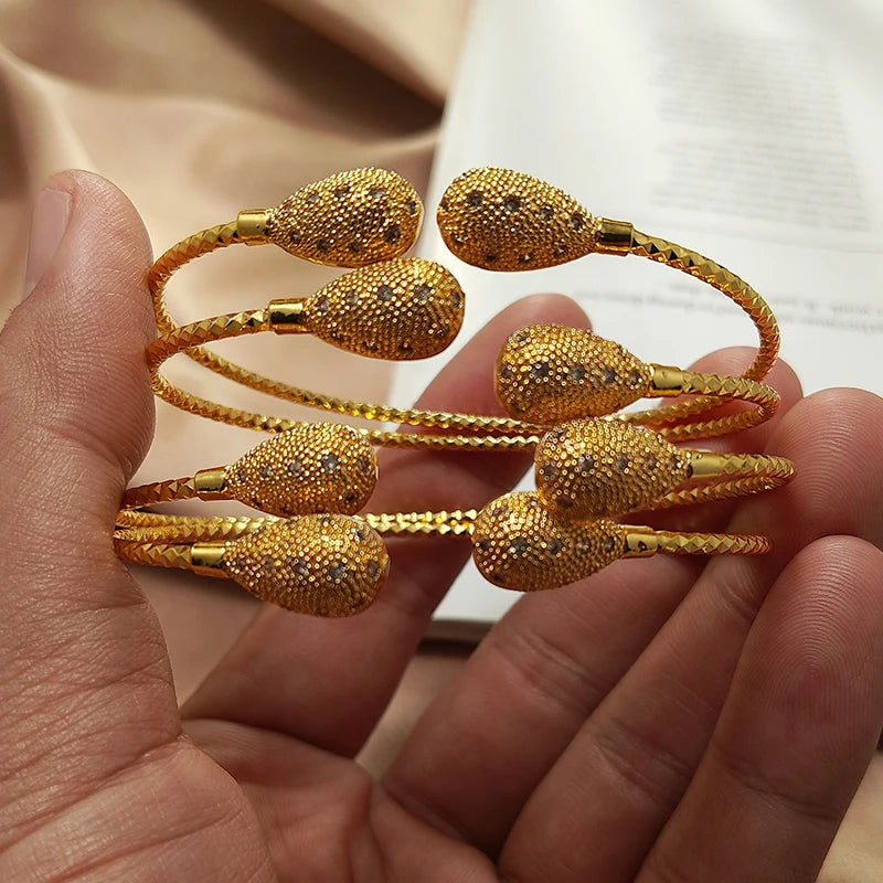 Gold Color Bangles For Women Girls Wedding Bracelet Bangles African Bridal Jewelery Bijoux Femme wedding Bangles jewelry