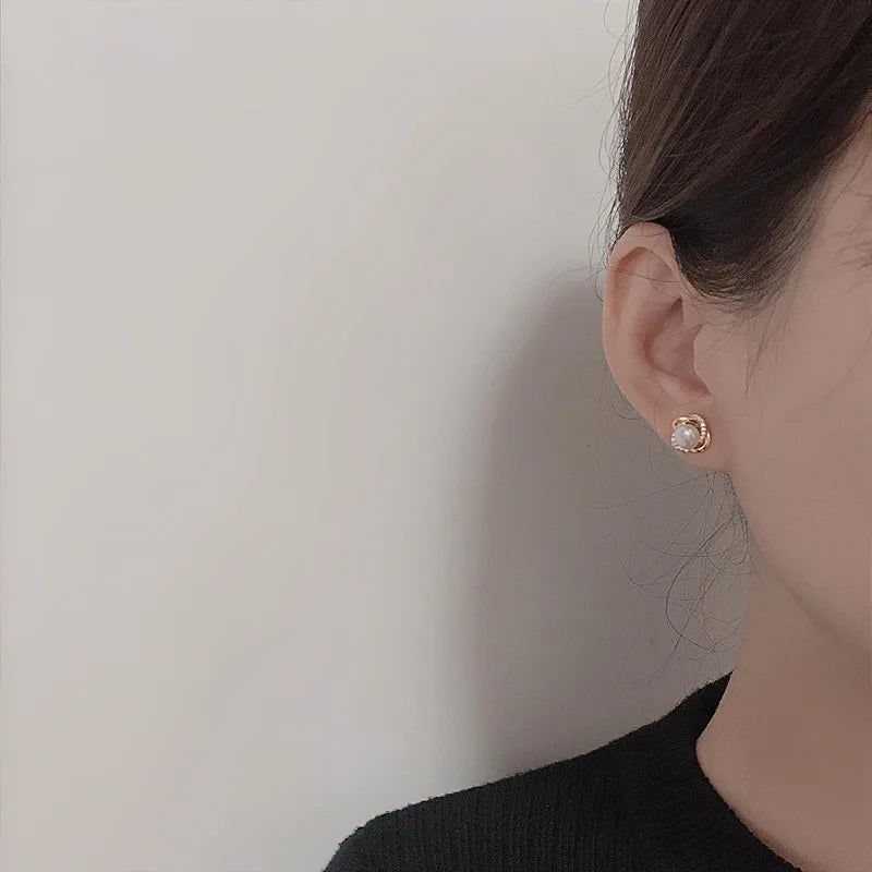 Upscale 14k Gold Jewelry Real Gold Earrings Zircon Pearl Twist Luxury Stud Earrings for Women Brincos Pendientes Bijoux
