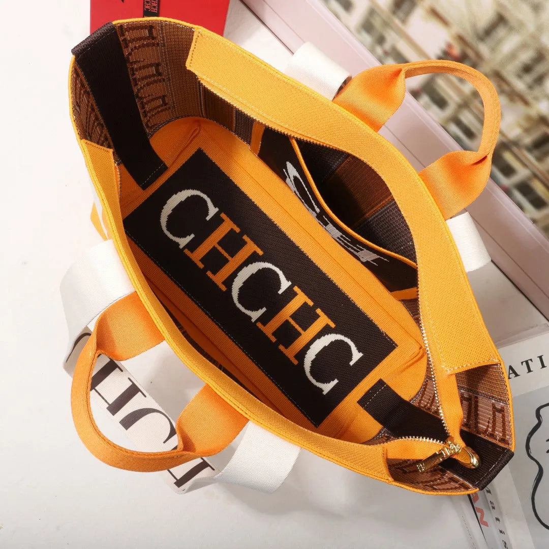 CH Classic Ladies Crossbody Bag Large Capacity Commuter Style Ladies Tote Bag Simple Stripe Design Ladies Shoulder Bag Letters