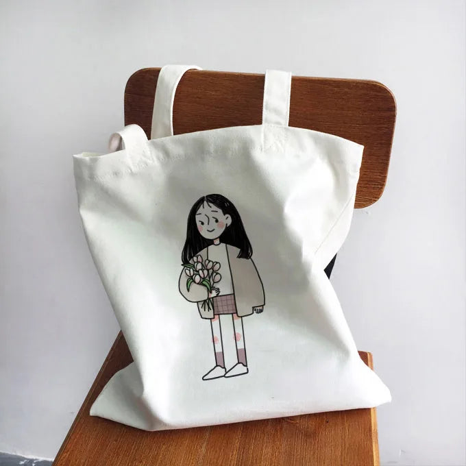 Ladies Handbags Girl Power Quotes Canvas Tote Bag Shopping Travel Women Eco Reusable Shoulder Shopper Bags High Capacity