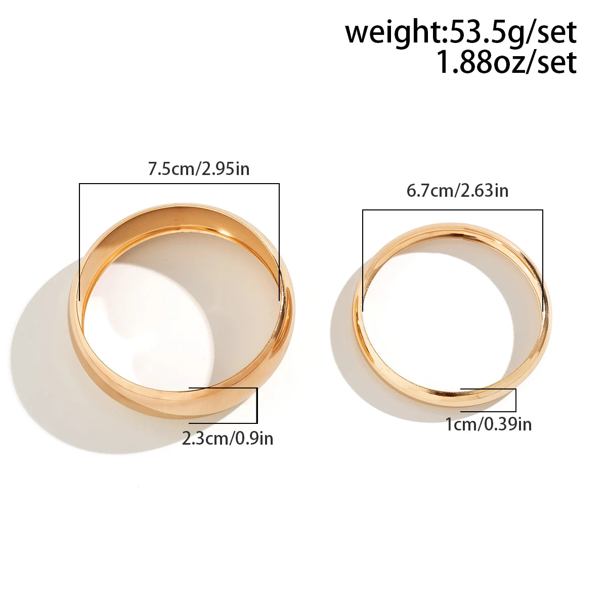 2Pcs/Set Punk Classic Gold Color Wide Bangles for Women Exaggerated Heavy Metal Big Bracelet Luxury Wedding Jewelry Accessories