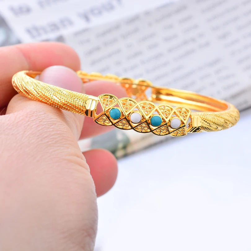 Dubai Arab Heart Stone Gold Jewelry Gold Color Bangles Child Bbay Children's Bangles Bracelets Ethiopian Jewelry Bangles Gift