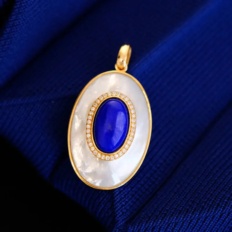 Original retro artificial fritillary inlaid lapis lazuli pendant ladies elegant simple high-end necklace jewelry for girlfriend