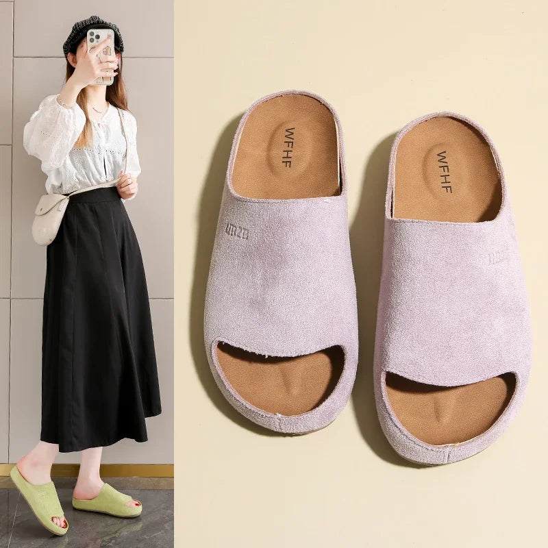 Women's Slides Plat Slippers Casual Closed Toe Round Toe Suede Clog Sandals Autumn New Retro Solid Color Fashion Shoes Slippers