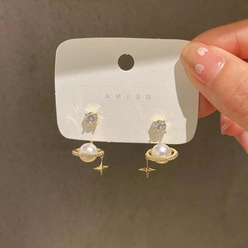 Upscale 14k Gold Jewelry Real Gold Earrings Zircon Pearl Twist Luxury Stud Earrings for Women Brincos Pendientes Bijoux
