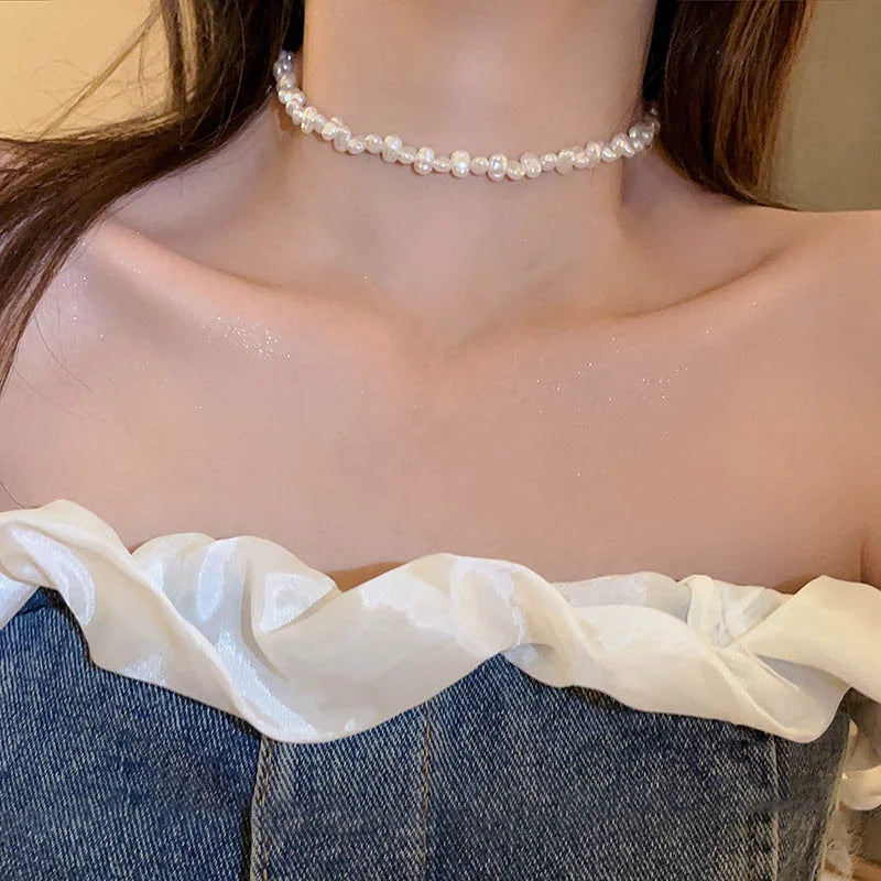 Simple Imitation Pearl Necklace Adjustable Elegant Irregular Beads New Trend Date Wedding Party Jewelry Women Girls Gift