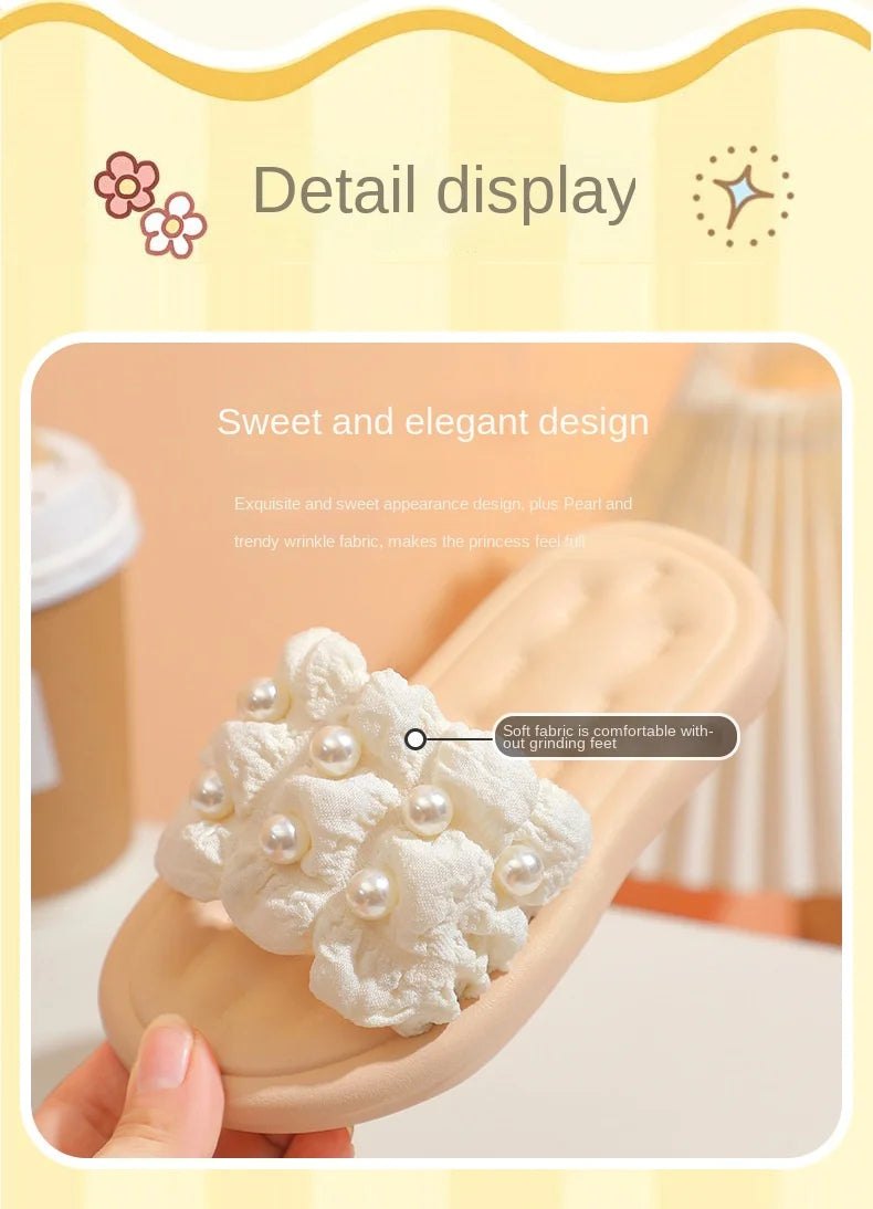 Slippers Princess Wind Pearl Puffs Girls Little Girl Slippers Soft Bottom Outside Penetrating Air Sandals