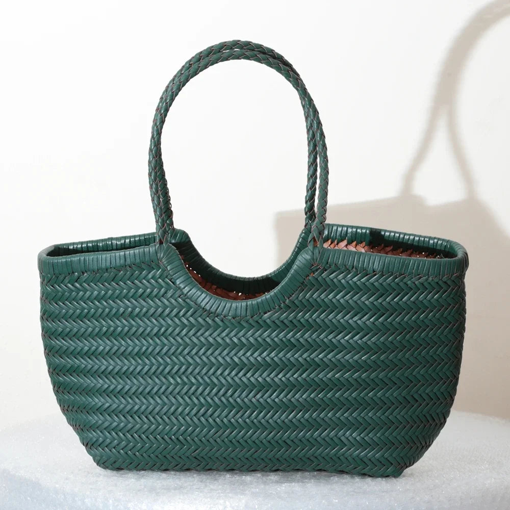 Handbags Women's Genuine Leather Shoulder Bag Weaving Casual Shopping Bag Vintage Big Tote Purse Cowhide Cross Hand Bags Lady