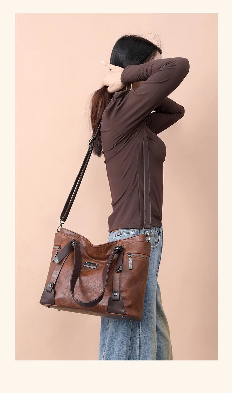 Large Handbags for Women Vintage Faux Leather Tote Bag Ladies Trend 2024 Designer Luxury Bag Black Brown Wine Red Blue Green New